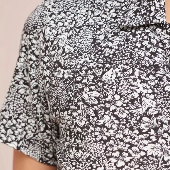 Anthropologie Black and White Floral Short Sleeve Top - Picture 3 of 9